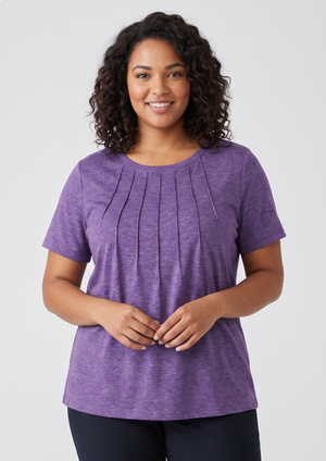NIP Purple Pleated Front Short Sleeve Performance Top | XL