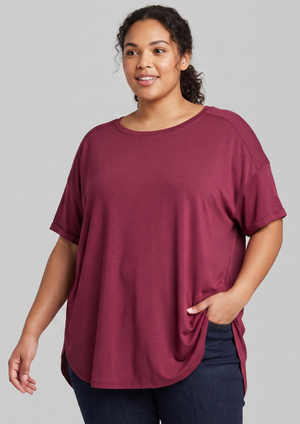 Women's Burgundy Studio Relaxed-fit Lightweight Crewneck T-Shirt - True To Size - XXL