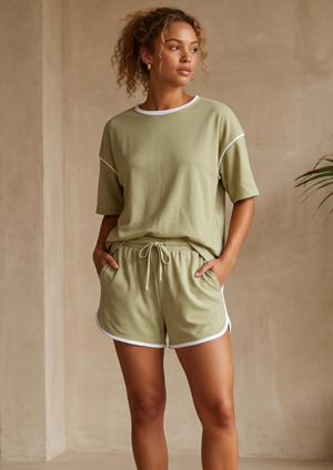 Green 2 Piece Short Summer Lounge Wear Set - Large