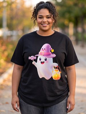 NWOT Spooky Halloween Ghost Witch Hat Pumpkin Lantern Graphic Tee | XLarge