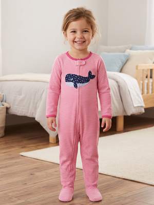 NWT | Carter's Pink Striped Whale Applique Snug Fit Footed Pajamas | 4T