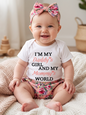 NIP Baby Girl "I'm My Daddy's Girl" Bodysuit & Floral Ruffle Bloomers 3-Piece Set | 3-6 Months