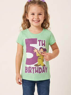 NWOT | Disney x Next Level "5th Birthday" Dopey Graphic Tee | Lime Green | 6/6X