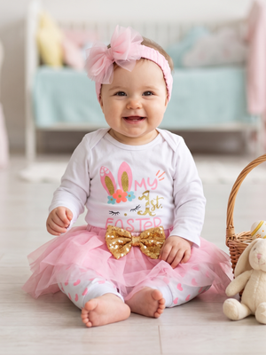 NWOT | "My 1st Easter" 4-Piece Baby Girl Outfit | Tutu, Bow & Leggings | 6-9 Months