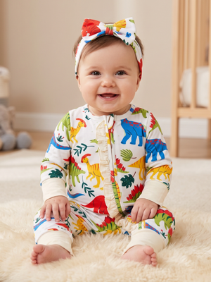 NWT PatPat Girl's Dinosaur Bamboo Onesie & Headband Set | 6-9M