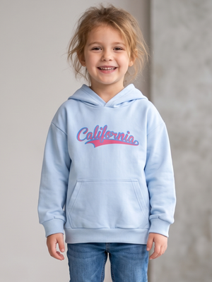 NWT | WELAKEN Girls' California Script Graphic Hoodie | Artistic Pastel Pullover | Sky Blue | Size 6-7
