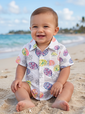 NWOT | Baby Boy Tropical Multi-Color Pineapple Print Button-Up Shirt | 9-12 Months