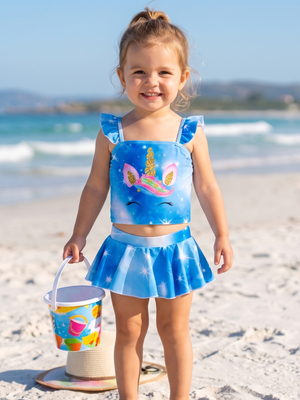 NWOT | Blue Unicorn Ruffle Bikini Set | Shimmer Graphics | 2-3T