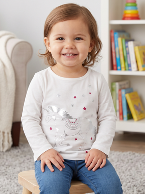 NWT | Carter's Baby Girl Silver Unicorn Star Print Long Sleeve Graphic Tee | 24