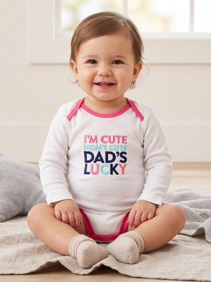 NWT Carter's Baby Girl "I'm Cute, Mom's Cute, Dad's Lucky" Long Sleeve Onesie | 12 Months