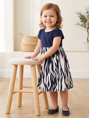 NWOT | Toddler Navy & White Zebra Print Dress | Flutter Sleeves | Size 100 (2/3T)
