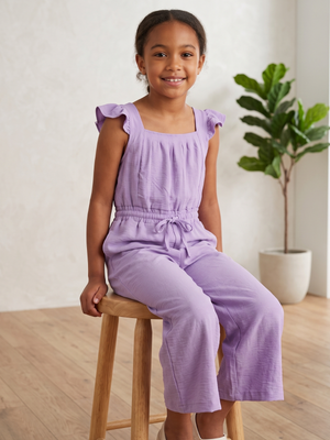 NWT | Youruikey Girls' Textured Wide-Leg Jumpsuit | Artistic Ruffle Sleeve Silhouette | Lavender | Size 8Y