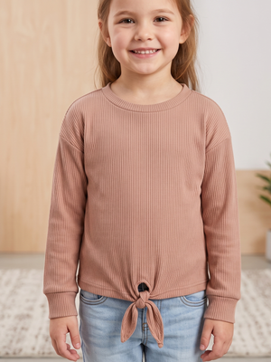 NWT | The Children's Place Girls' Cozy Rib Tie-Front Top | Artistic Lattice Back Detail | Cinnamon Brown | Size 5/6
