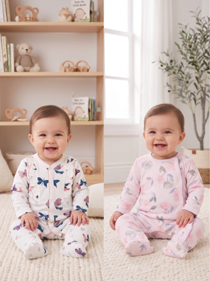 NWT | 2-Pair Floral & Butterfly Footed Sleepers | Purple & Pink | 6/9M