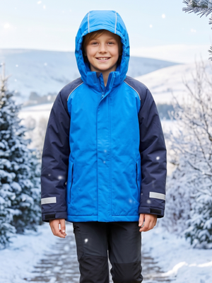 NWT | Boy's Royal Blue & Navy Rain Snow Ski Jacket Coat Reflective Hood | 12
