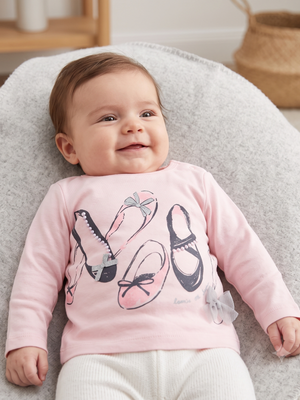 NWT | Carter's Baby Girl Ballet Slipper Graphic T-Shirt | Artistic Shimmer Bow Motif | Pastel Pink | Size 3 Months