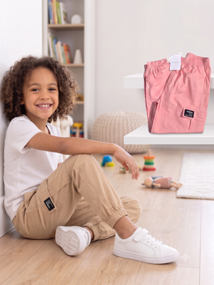 NWT | 2-Pack Boys' Cotton Cargo Pants | Khaki & Pink | Size 8/10
