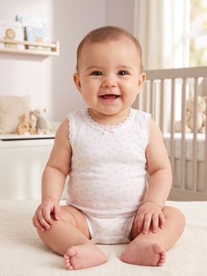 NWT | Carter's Baby Girl Bow Print Sleeveless Bodysuit | Artistic Lace Trim Motif | White & Pink | Size 3 Months