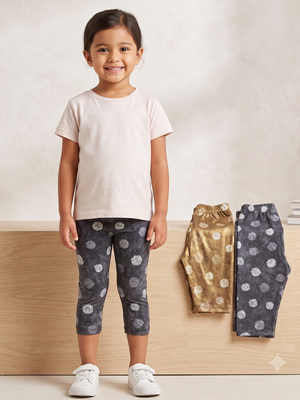 NIP | 3-Pair Girls' Scribble Polka Dot Capris Set | Charcoal & Bronze | 5-6Y