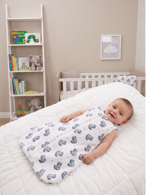 NWOT | African Beginnings Baby Fleece Sleep Sack | Artistic Elephant & Stars Motif | Cloud White & Sky Blue | 0-6 Months