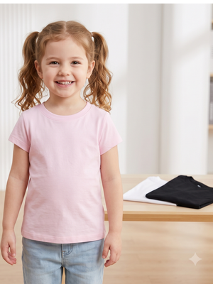 NIP Girl's 3-Pack Solid T-Shirts | Pink, Black, White Crew Neck Tees | Size 4/5