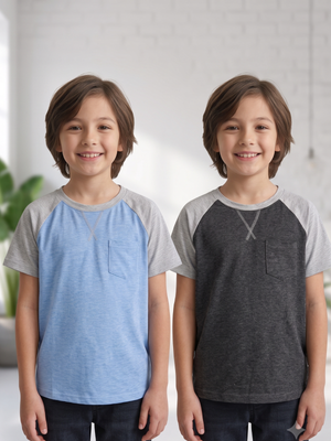 NWT | Boys' 2-Pack Raglan T-Shirts | Blue & Charcoal | Pocket Tee | 10Y