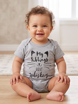 NWOT | "My Siblings Have Whiskers" Graphic Onesie | Artistic Pet Lover Bodysuit | Heather Gray | Size 9-12 Months