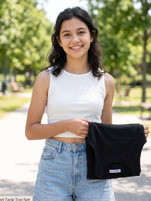 NIP | Mebius 2-Pack Ribbed Sleeveless Crop Tops | Black & White | High-Standard Crew Neck | Size 14Y