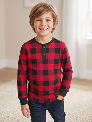 NWT | The Children's Place Red Plaid Buffalo Check Henley | Size M (7/8)