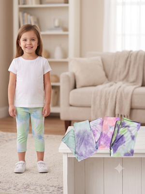 NWOT | 6-Pack Girls' Vibrant Tie-Dye Summer Capri Leggings | 4-5Y