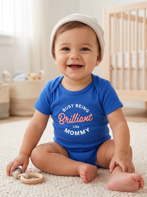 NWT Carter's Blue "Busy Being Brilliant Like Mommy" Graphic Baby Onesie | 12 Months