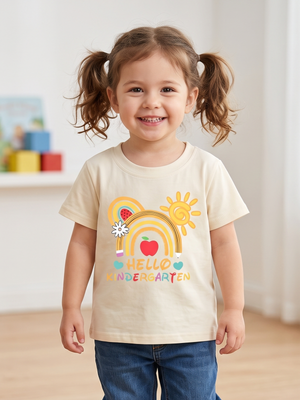 NWOT | "HELLO KINDERGARTEN" School Graphic T-Shirt | Cream | Size 4/5T
