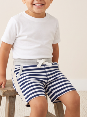 NWT | OshKosh B'gosh Navy & White Striped Pull-On Canvas Shorts | 2T