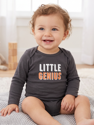 NWT | Carter's "Little Genius" Long Sleeve Bodysuit | Charcoal Gray | 12M