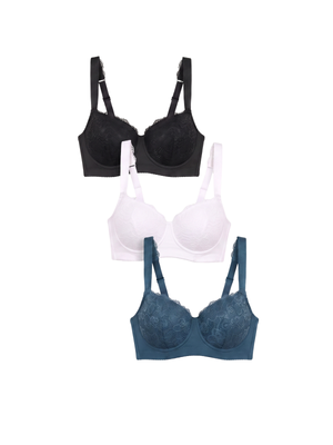 3-Pack Women's Wired Lace Push-Up Bras Underwire Intimates Set 36D