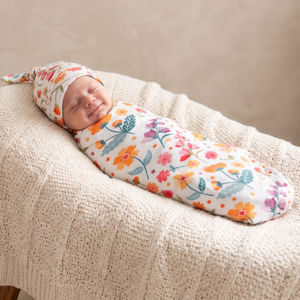 NWOT | 2-Piece Newborn Floral Embroidery-Style Gown & Hat Set | Pastoral