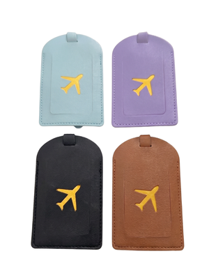 Set of 4 PU Leather Luggage Tags Colorful Travel Suitcase ID Labels