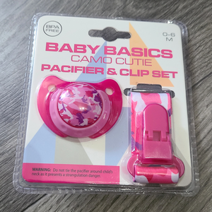 Pink Camo Baby Soother & Clip - 0-6 Months