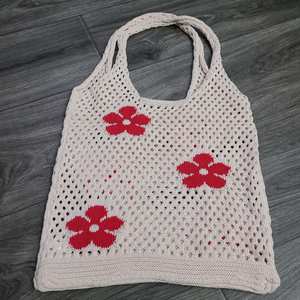 Knit Red Floral Handbag