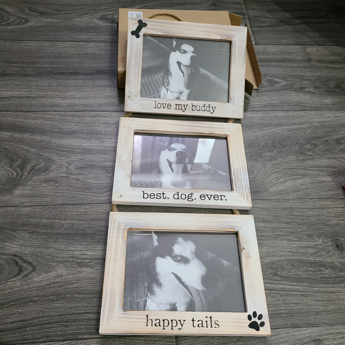 3 Attached Wooden Dog Frames - Each Frame is 5"x7"