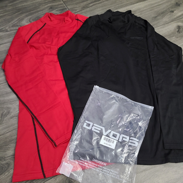 2 Men's Thermal Long Sleeve Shirts - Red/Black  - Large