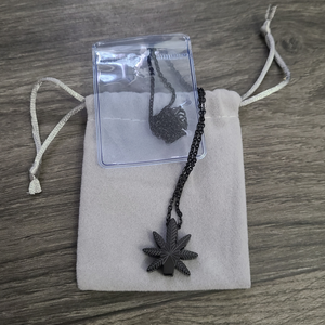 Marijuana Cremation Leaf Necklace - Silver & Black Available