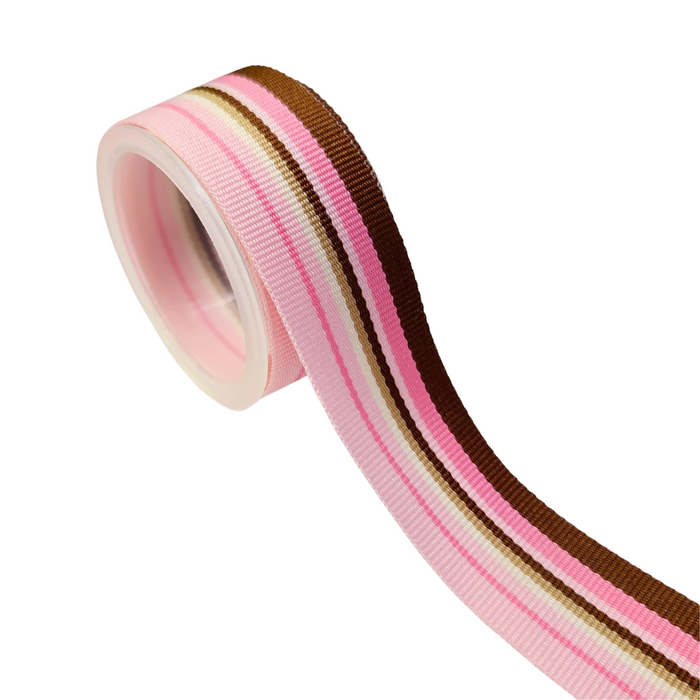 7/8" Vintage Pink & Brown Grosgrain Ribbon - 2 Yards