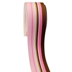 7/8" Vintage Pink & Brown Grosgrain Ribbon - 2 Yards