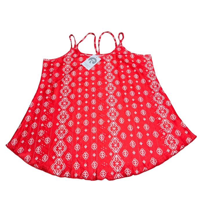 Women's Red Eyelet Embroidery Sleeveless Spaghetti Strap Tank Top - M-XL