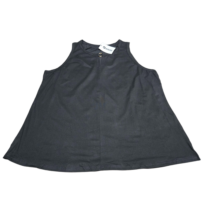 Women's Dark Gray Sleeveless Gold Keyhole V Neck Summer Tank Top - XL-2XL