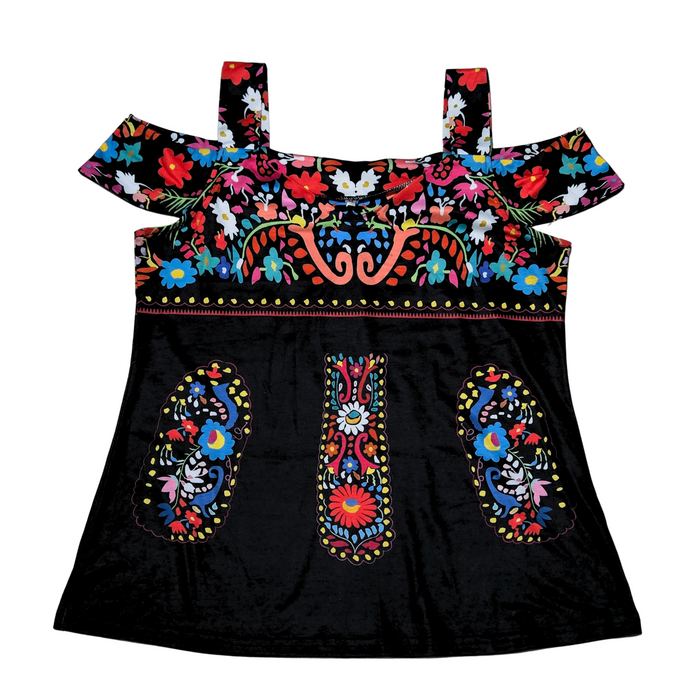 Women's Embroidered Cold Shoulder Mexican Top - M