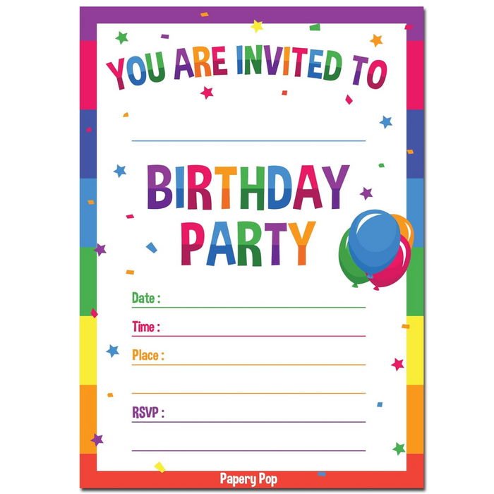 Kids Birthday Party Invitations with Envelopes for Boys or Girls - 15 Pack
