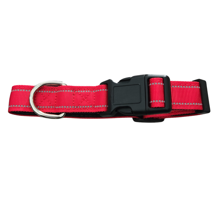 Red Padded Reflective Dog Collar - M - L