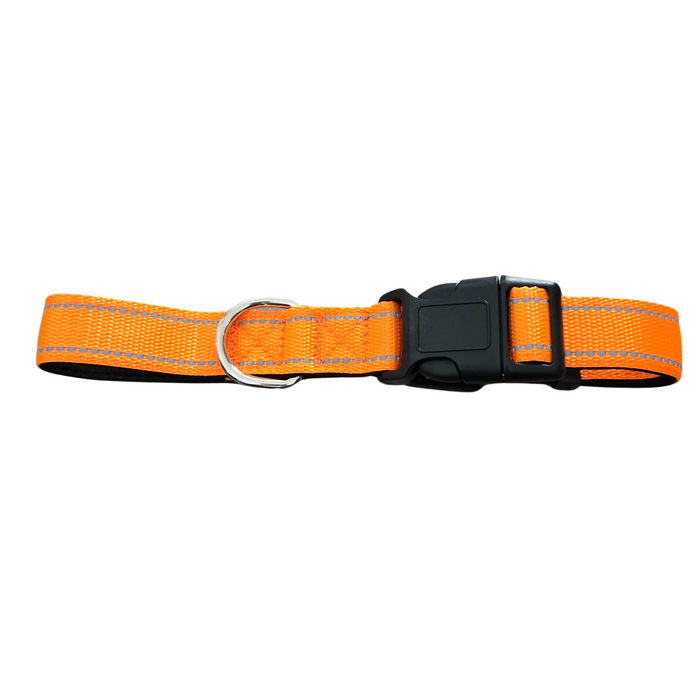 Orange Padded Reflective Dog Collar - L